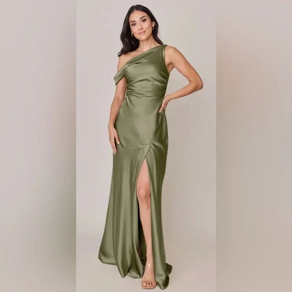 moss green satin dress Faith Maxi Dress ~ Moss Green Luxe Satin XS main image 0